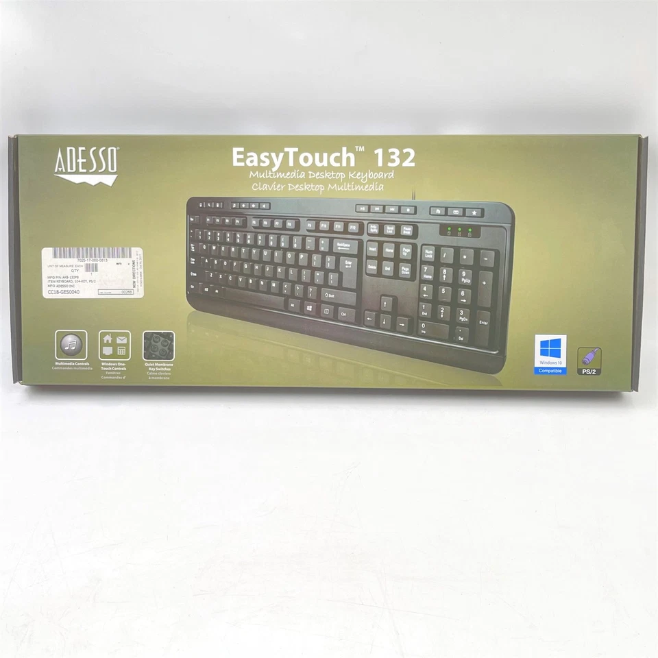 ADESSO AKB-132PB BLACK PS/2 KEYBOARD EASYTOUCH 123 - NEW - Image 2 of 4