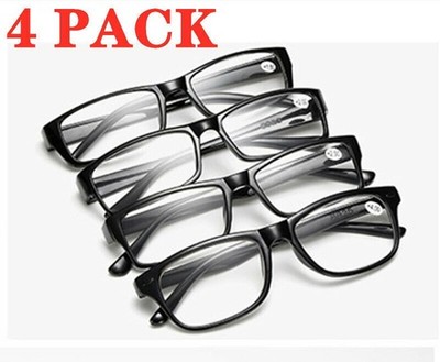 4 Pack Full Rim Reading Glasses +1.0 to +4.0 for Women Men Readers Black color