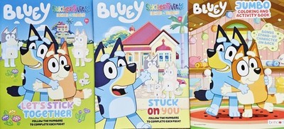 Bluey - Sticker by Number Activity Books & Jumbo Coloring Book Set Of 3 New!