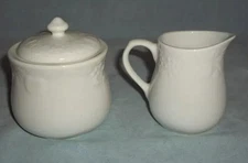 Gibson CREAM PITCHER & SUGAR BOWL ~ WHITE EMBOSSED FRUIT PATTERN