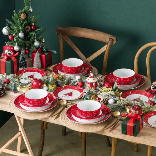 VEWEET Porcelain Christmas Dinnerware Set Round Tableware Set Service for 4/6 - Picture 19 of 25
