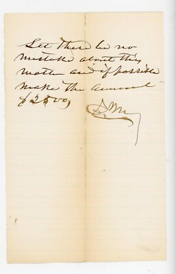 1874 Handwritten Note Signed by E. Moore  $2500 Payment Mentioned Calligraphy