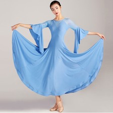 Latin Ballroom Dance Dress Modern Salsa Waltz Standard Long Dress Q190 Turquoise
