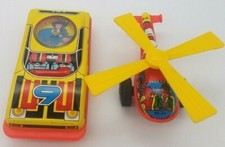 lot of 2 Tin Toy Helicopter & car Made in Japan Vintage Toy both work Free s/h