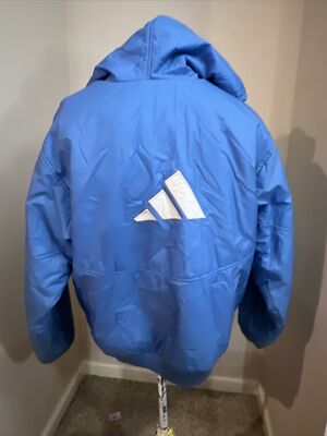 Vintage Adidas Three Stripe Hooded Zip Light Baby Blue Coat Jacket