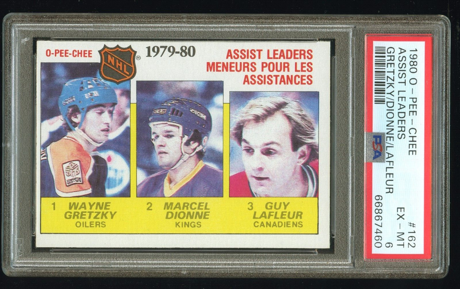 Gretzky Dionne Lafleur 1980-81 O-Pee-Chee #162 Assists Leaders OPC PSA 6 EX-MT