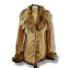 Morgan De Toi Womens Afghan Coat Jacket Tan Size M Suede Faux Shearling Vintage