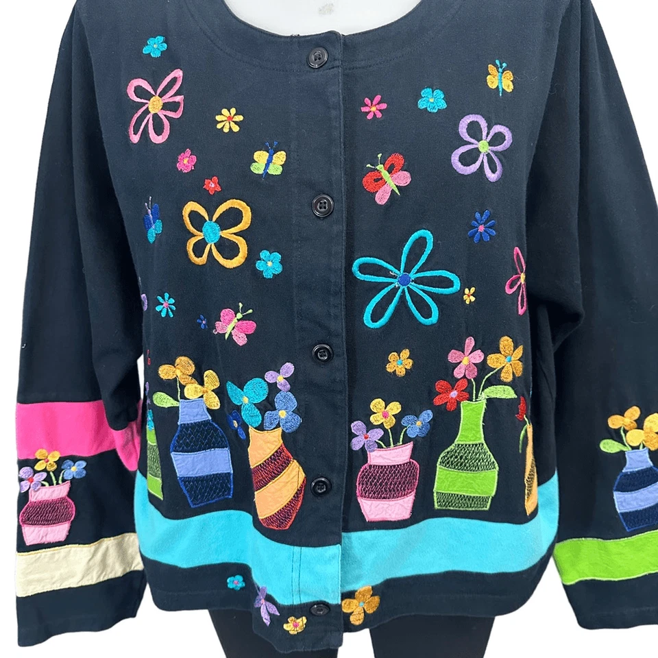 MICHAEL SIMON VINTAGE Multicolored Floral Embroidered Button down Coat sz XL - Image 2 of 4