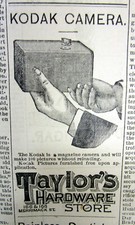 1889 newspaper w the 1st KODAK BOX CAMERA in a large illustrated front page ad