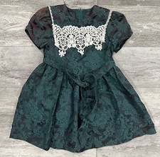 Jessica McClintock Girls Green White Belted Dress Size 5 Prarie