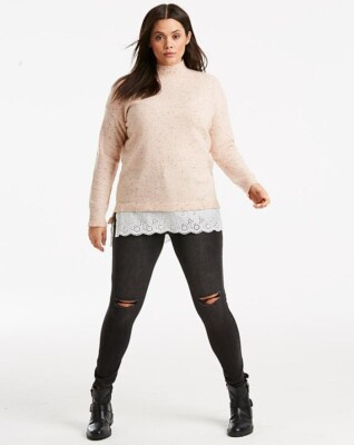 Neu SIMPLY BE pfirsichrosa Lochstickerei Anglaise-Besatz WEICHER Pullover ÜBERGRÖSSE 16-18
