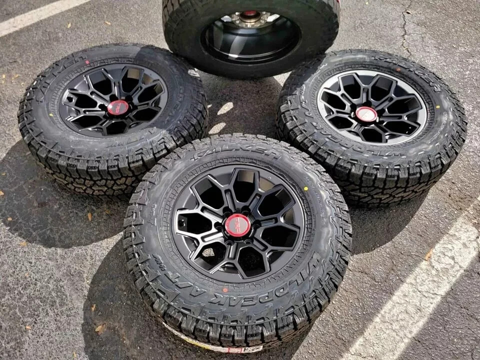 17x9 TRD Pro Matte Black Wheels Rims 2757017 AT4W Tires Tacoma 