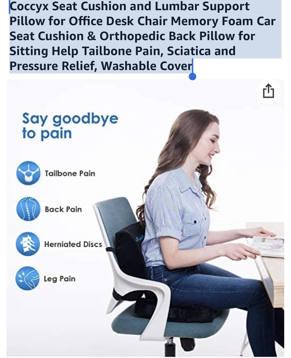 Coccyx Seat Cushion and Lumbar Support Pillow for Office Desk