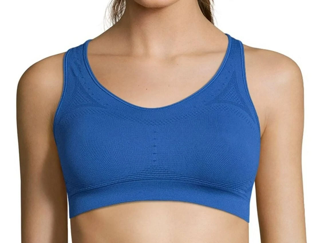 Hanes Sport Women's Seamless Racerback Sports Bra Blue XS Retail $15