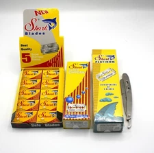 300 Shark Chrome, Stainless, Platinum Double Edge Razor Blades+ Free Metal Razor