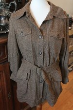 Charter Club Brown Print Button Up Belted Jacket Sz Lg 365