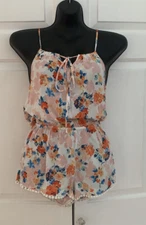 Timing Womens White and Coral Floral Shorts Romper