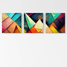 Set 3 Quadri Astratti Moderni Geometrici |Q1218| Trittico Colorato su Tela