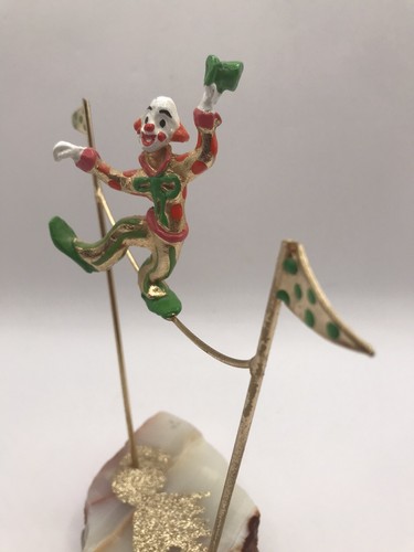 JuDi Originals 24k Gold Plated Clown Tightrope Dancer 8" Sculpture on Onyx Base - Picture 7 of 19