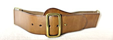 Women Brown Faux Leather Elastic Wide Belt Hip Waist Big Hook Buckle Size S-M