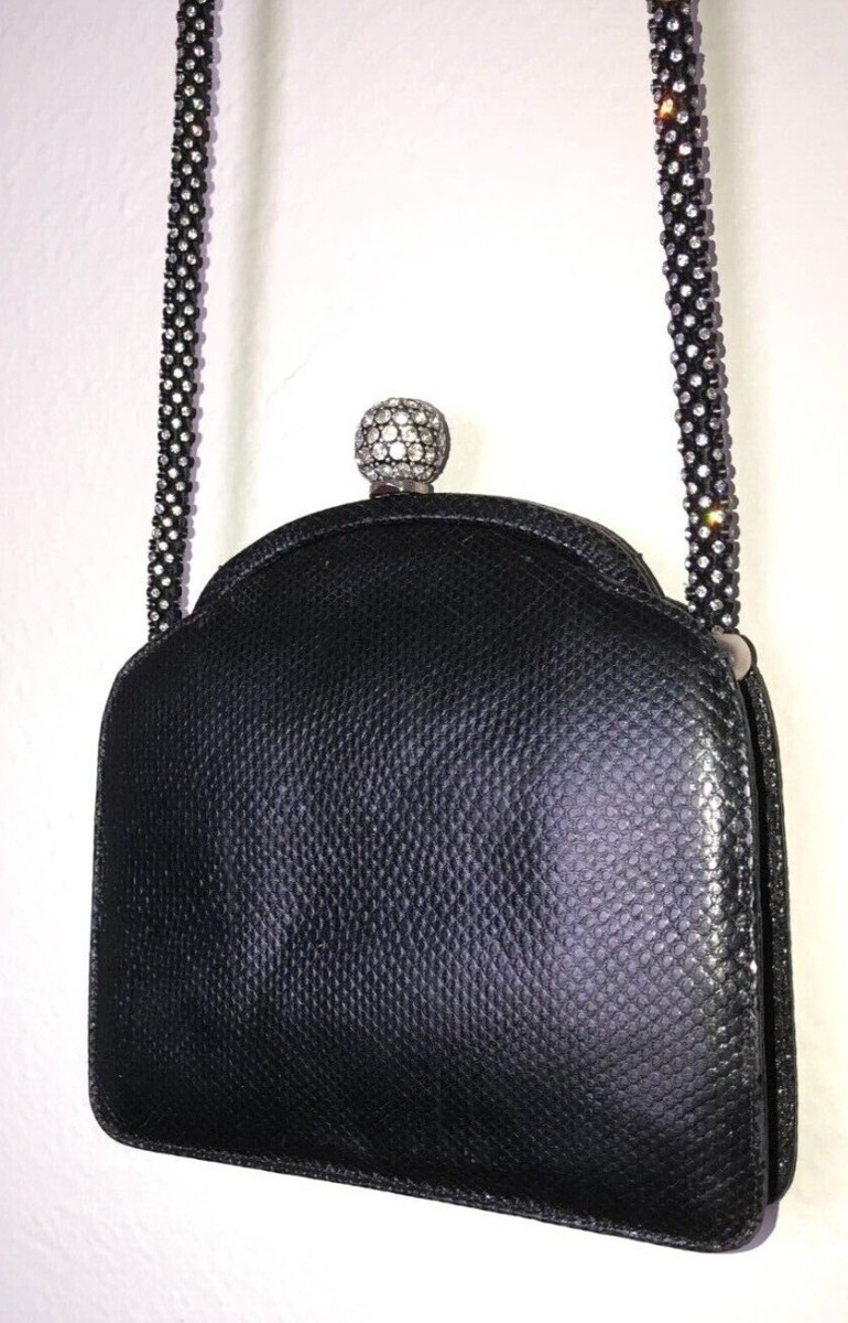 Judith Leiber Vintage Black Karung Snakeskin Purse w 