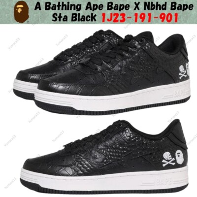 Size 9 - A Bathing Ape Neighborhood x Bapesta Black Crocodile