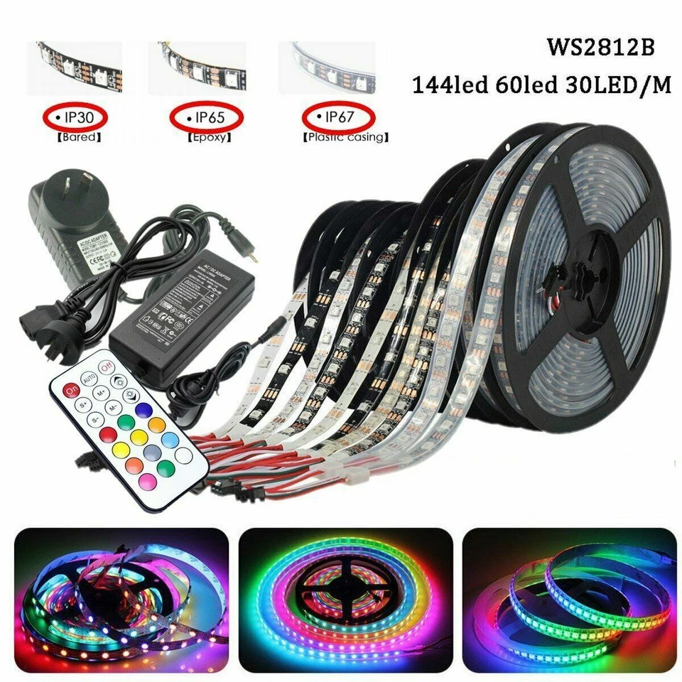 DC5V WS2812B LED Strip Lights Power Remote Kit 30/60/144 LEDs 5050 Dream Coloor - Image 2 of 4