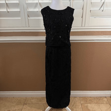 Vintage Black 2 Piece Beaded Dress Textured Cocktail Evening Wedding Guest Prom