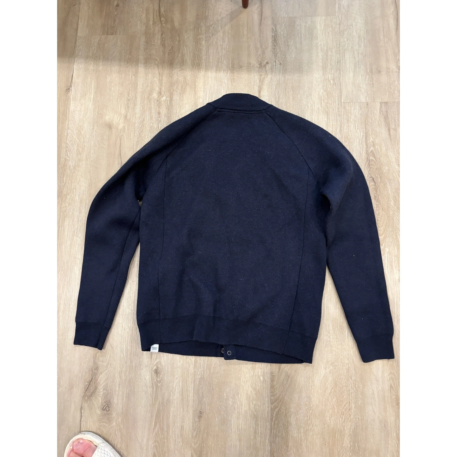 Norse Projects Mens Navy Blue Wool Knit Bomber Jacket Snap Front Small - product detail image 5