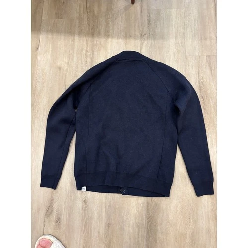 Norse Projects Mens Navy Blue Wool Knit Bomber Jacket Snap Front Small image 5