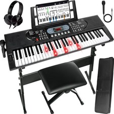 61-Key Electric Keyboard Piano with Lighted Keys, Gifts, Premium Bundle: Stan...