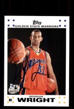 Signed Basketball Card Auto Brandan Wright 2007-08 Topps #8 Warriors