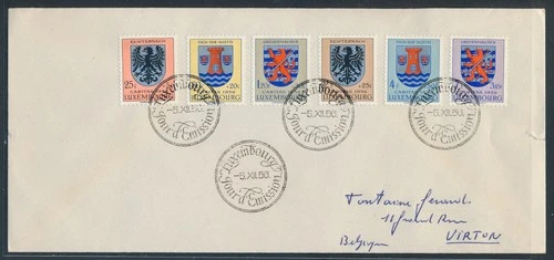 LS75752 Luxembourg 1956 to Belgium caritas heraldry FDC used