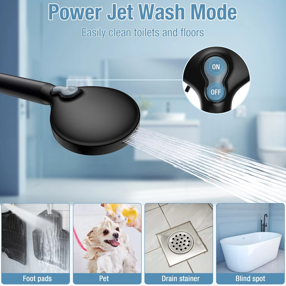 Cabezal de ducha de mano ajustable de alta presión negro mate con soporte filtrado Foto 4 de 4