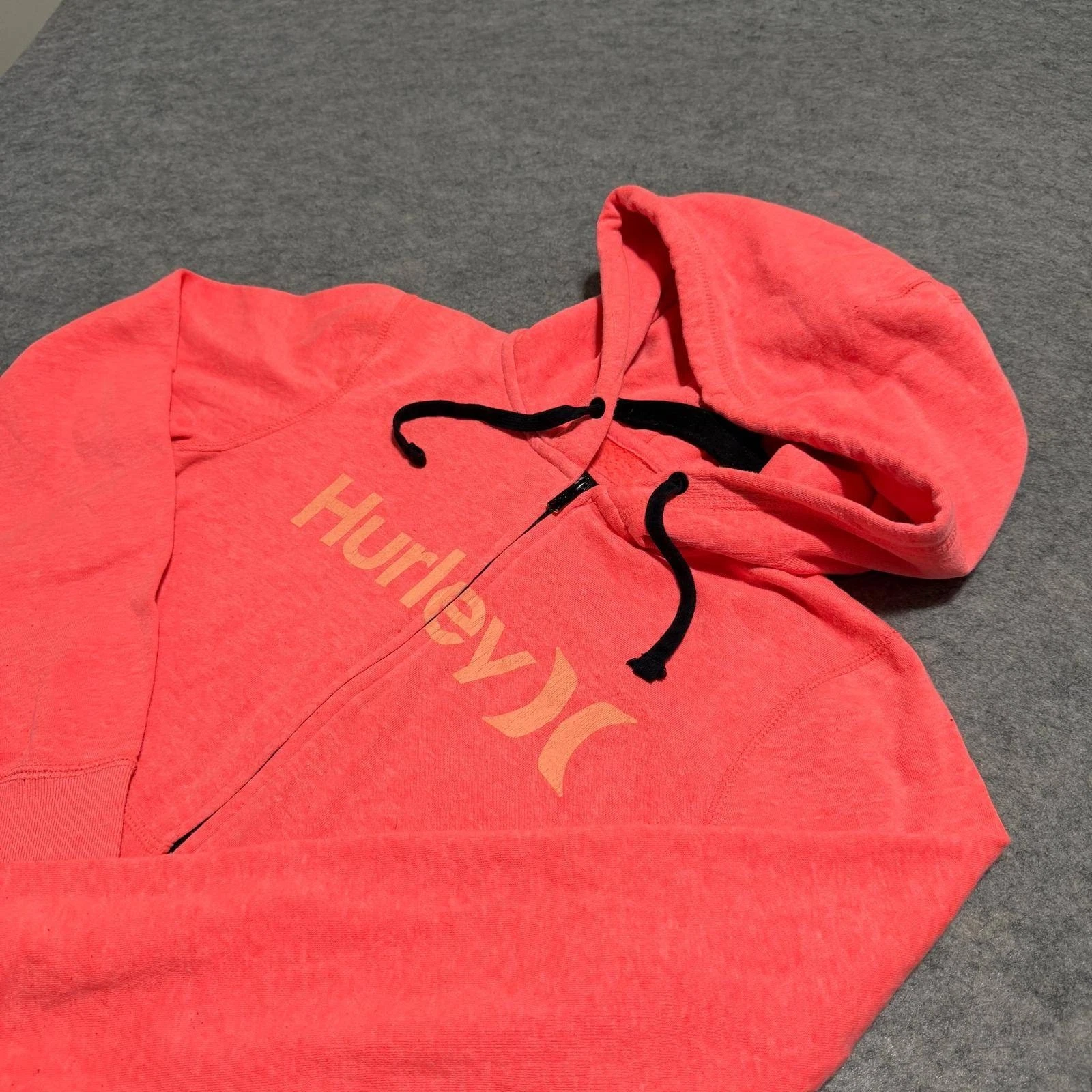 Hurley Womens XS Full Zip Hoodie Neon Coral Heather Logo Sweatshirt ZGZH120E17