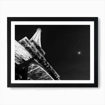 Eiffel Tower and The Moon At Night  Framed Wall Art Poster Canvas Print Picture