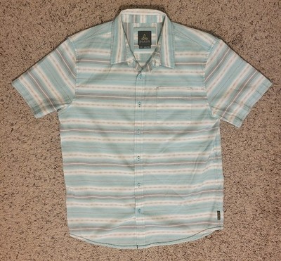 Prana Tamrack Button Up Shirt Mens L Bora Bay Moisture Wicking Green Stripe