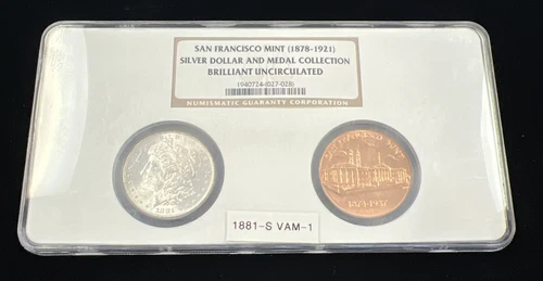 1881-S Morgan Silver Dollar & San Francisco Mint Medal - NGC BU / Dual Holder-NR