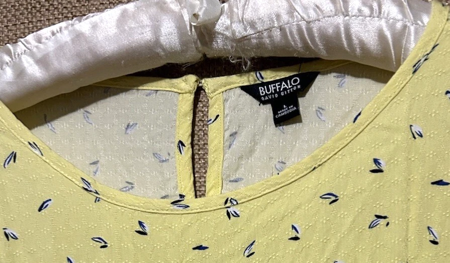 Blusa Camisa Campesina Buffalo Top L Linda Amarilla Corbata Frontal Rayón Popover Para Mujer Foto 4 de 4