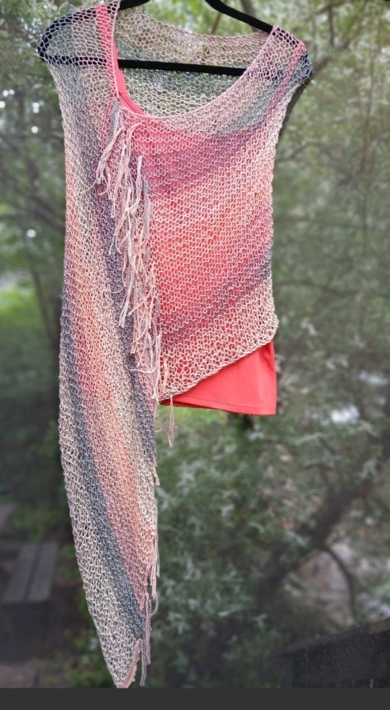 Boho Poncho..Hand Knitted..Cotton/Acrylic.. Summer Coverup.Tank Top Not Included