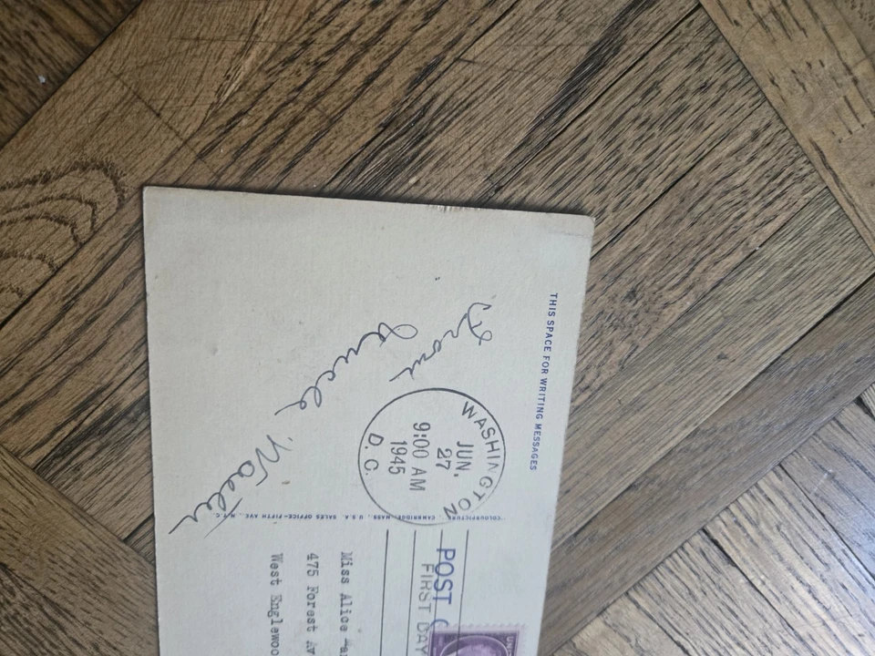 Vtg 1945 US Stamp 1st Day Issue 3 Cent ROOSEVELT & Linen Statue Of Liberty PC - Image 2 of 4