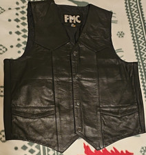 FMC First Manufacturing Co Black leather 4 Snap Motorcycle Vest Sz  44 NEW