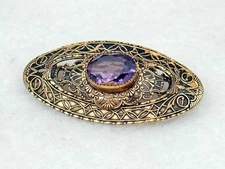 Vintage 12k Gold Filled Amethyst Small Victorian Revival ￼ Brooch Pin
