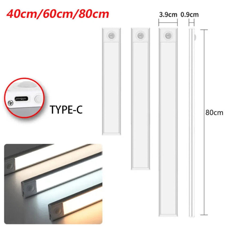 Wireless LED PIR Motion Sensor Light Strip Cabinet Closet Lamp USB Rechargeable~ - Image 2 of 4
