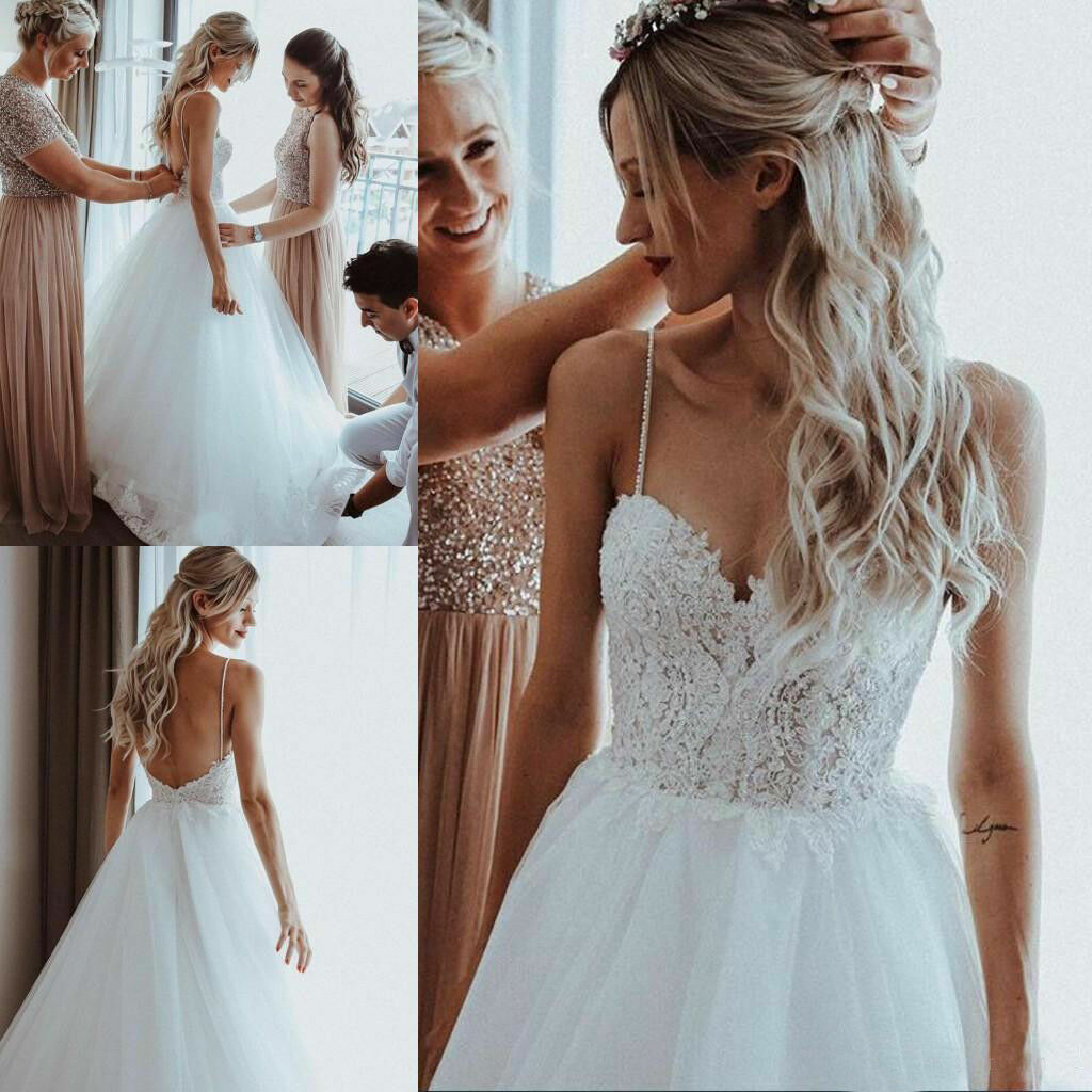 spaghetti strap beach wedding dress