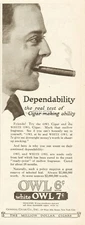 1918 White Owl General Cigar Co New York City Ad Dependability the Real Test