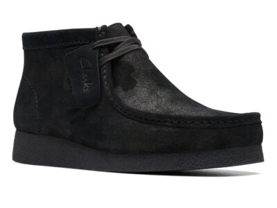 Clarks Wallabee Evo BT Hombres Mocasín Botas Zapatos Negro Gamuza Ajuste G PVP £160