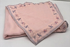 Vintage Baby Blanket Pink w/Elephants  Giraffes On Trim Acrylic 34x48  WPL 6280