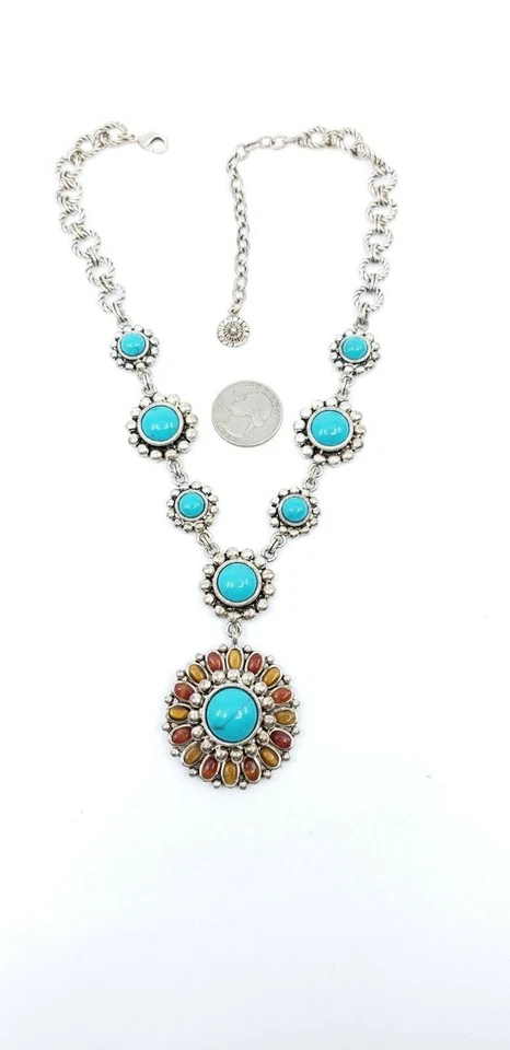 Collar Bohemio Graziano Imitación Turquesa Piedras Cabujón Declaración Pasarela Foto 3 de 4