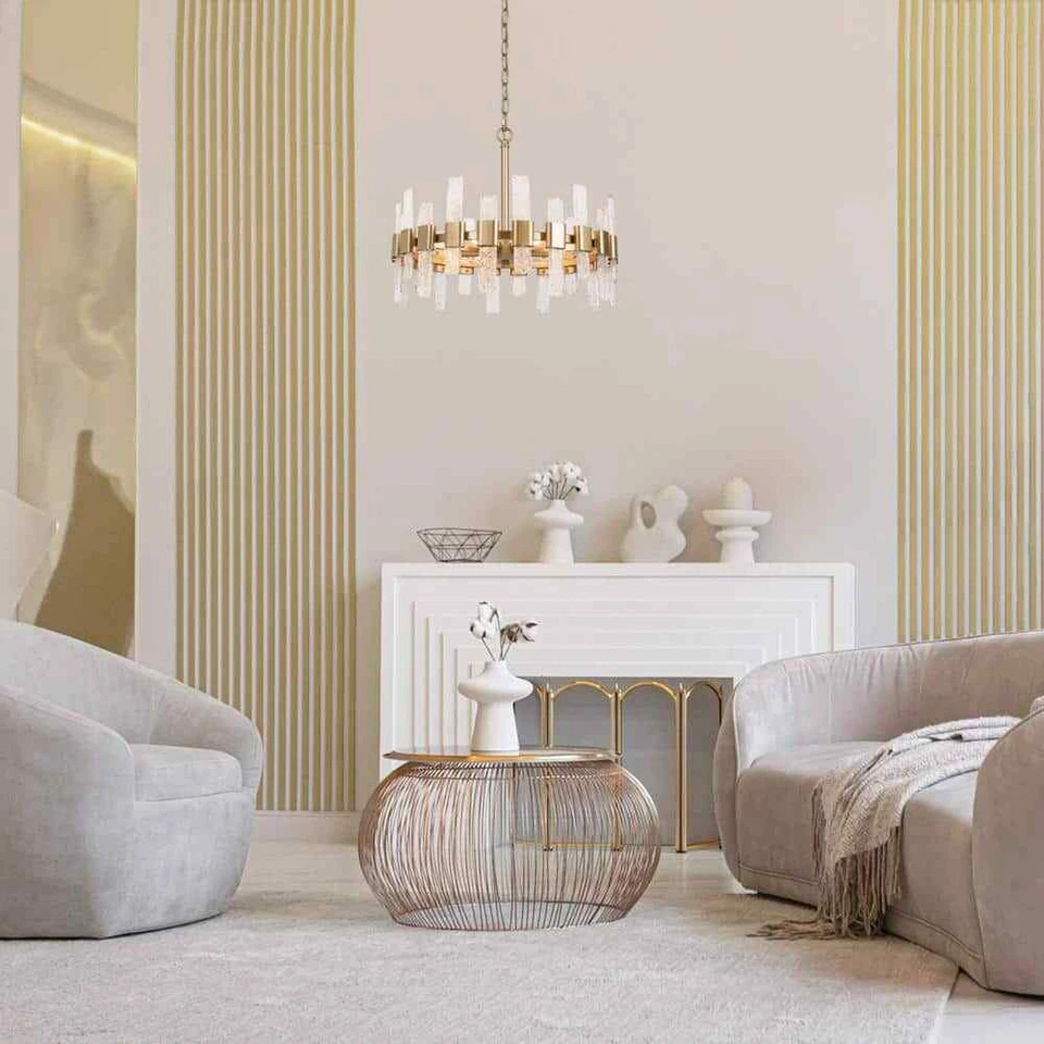 Lámpara de araña Uolfin Mid-Century moderna de isla de cocina dorada, comedor glamuroso de 6 luces Foto 4 de 4